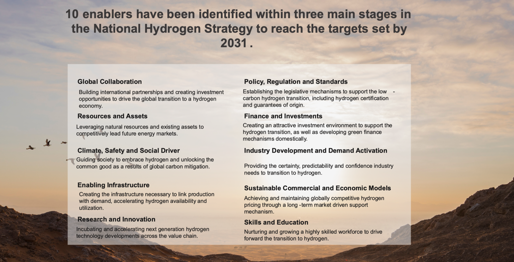 To enhance the UAE’s position as a supplier of low-emission hydrogen and achieve the country’s objectives, 10 enablers have been identified